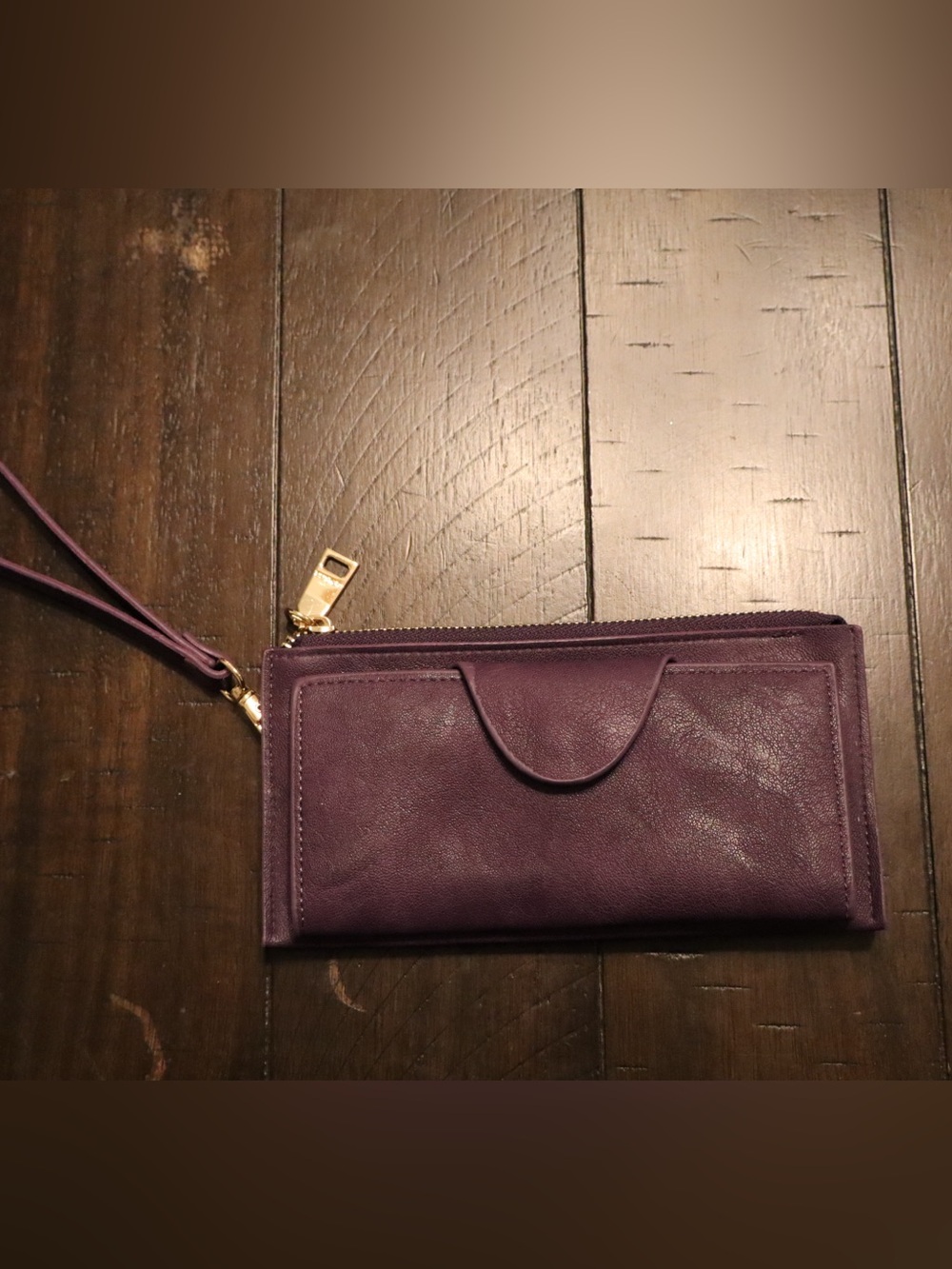 Elegant Purple Leather Wristlet Clutch with Gold-Tone Hardware